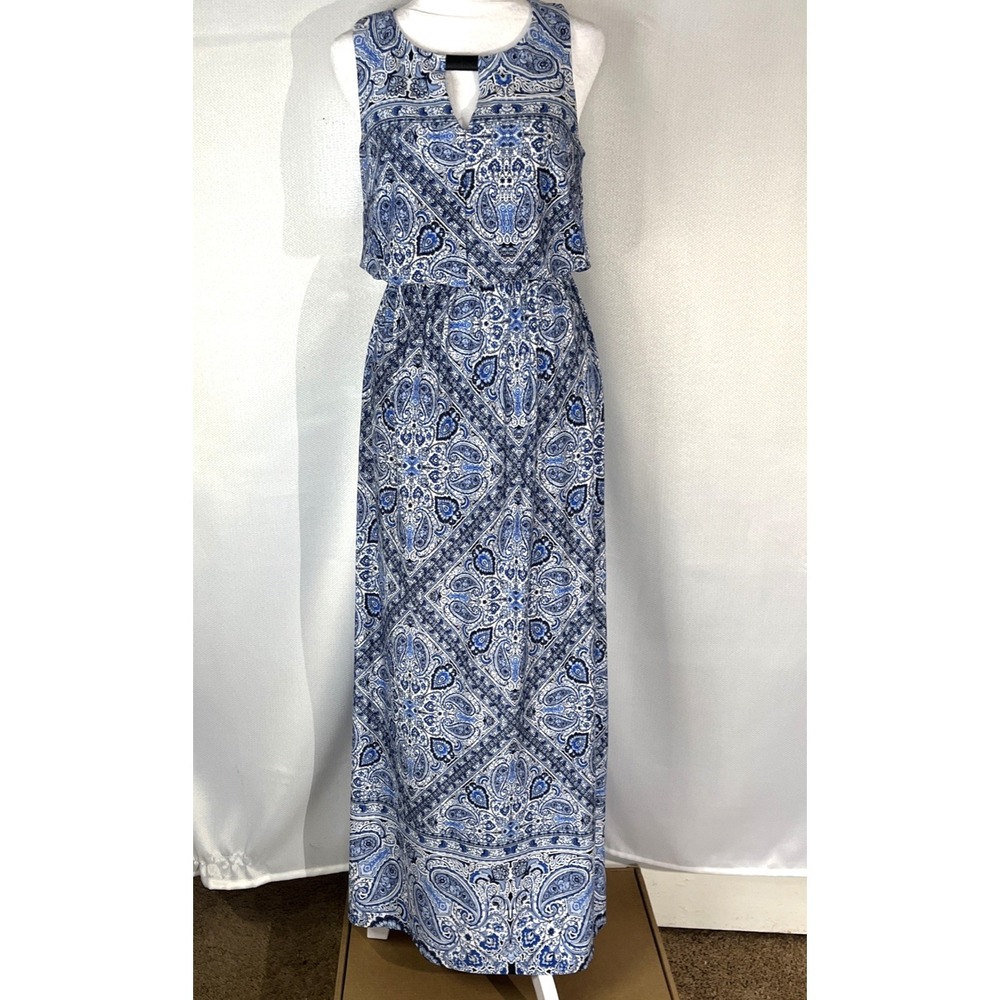 Soho Apparel Women's S Blue Paisley Floral Sleeveless Maxi Dress Summer Boho